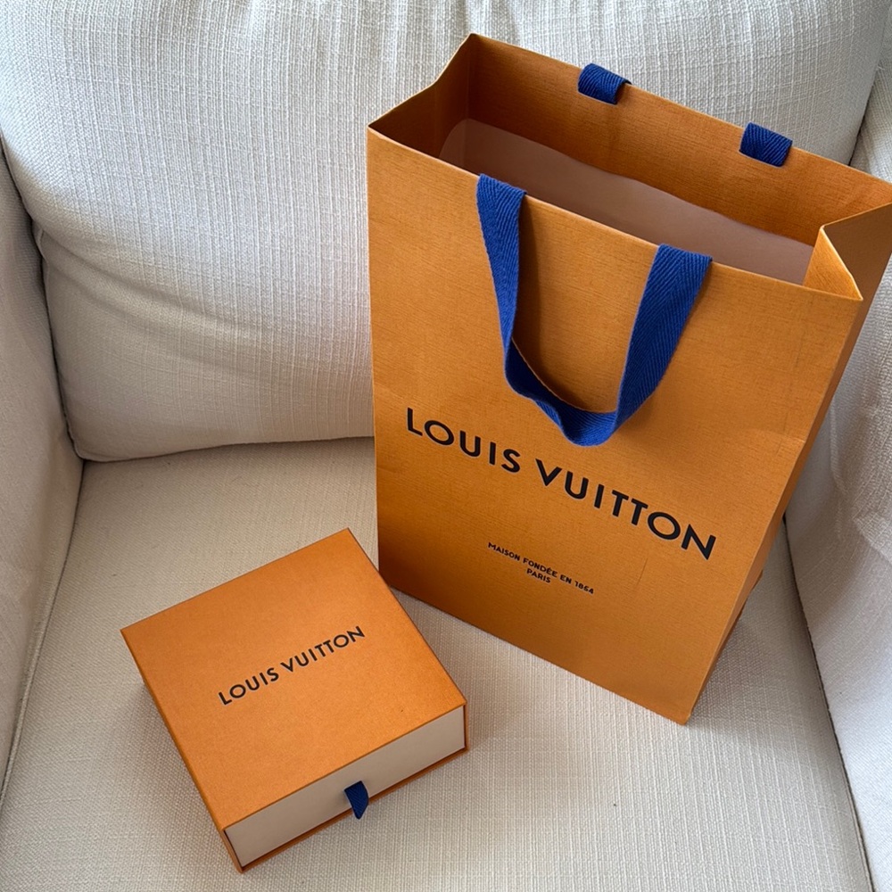 Louis Vuitton Orange Bag and Box with Blue Accents